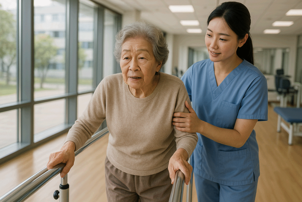 노인을 도와주는 간호사 모습