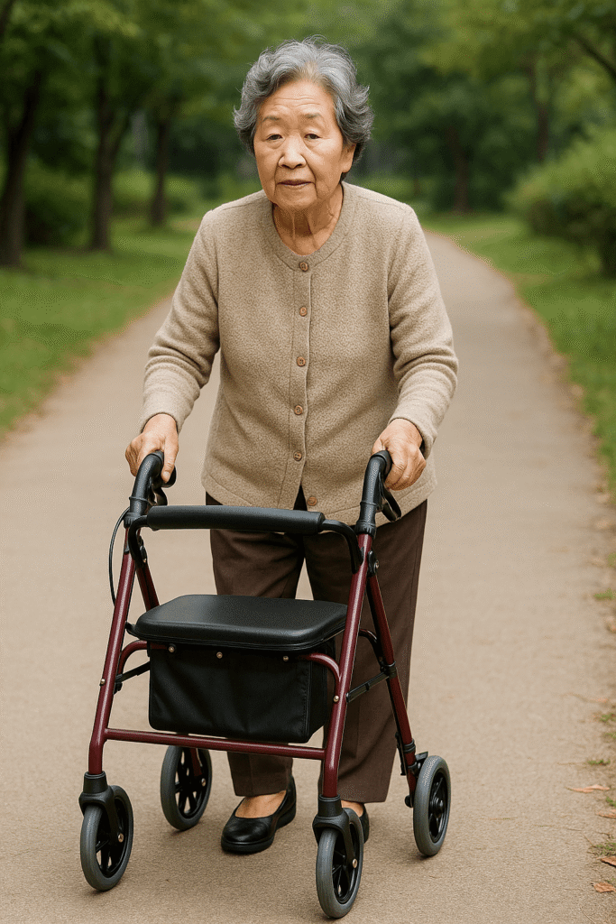 대한민국 여성 시니어가 롤레이터를 타는 모습
